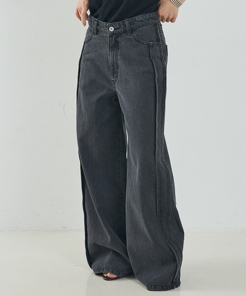 NOMINE(ノミネ)の「サイドライン ワイド デニムパンツ(デニムパンツ・レディース・ブルー/チャコールグレー/ホワイト・S/M)」の3枚目の写真