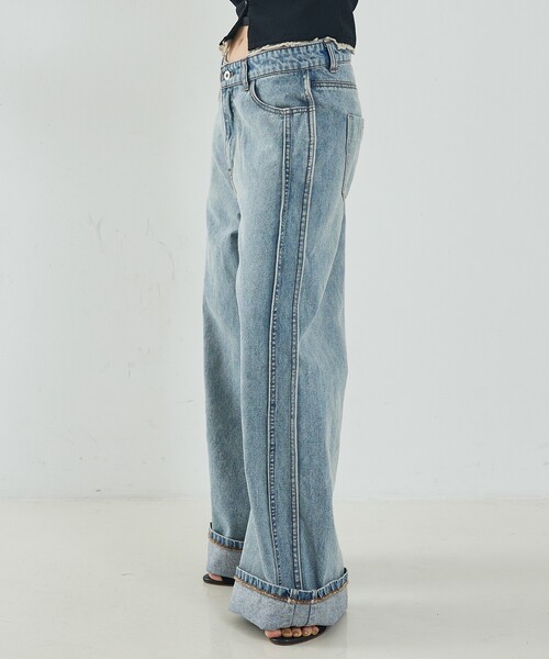 NOMINE(ノミネ)の「サイドライン ワイド デニムパンツ(デニムパンツ・レディース・ブルー/チャコールグレー/ホワイト・S/M)」の22枚目の写真