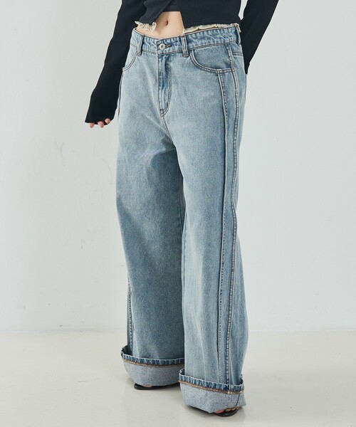 NOMINE(ノミネ)の「サイドライン ワイド デニムパンツ(デニムパンツ・レディース・ブルー/チャコールグレー/ホワイト・S/M)」の21枚目の写真