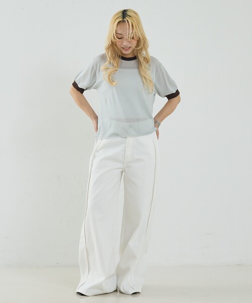 NOMINE(ノミネ)の「サイドライン ワイド デニムパンツ(デニムパンツ・レディース・ブルー/チャコールグレー/ホワイト・S/M)」の18枚目の写真