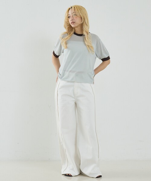 NOMINE(ノミネ)の「サイドライン ワイド デニムパンツ(デニムパンツ・レディース・ブルー/チャコールグレー/ホワイト・S/M)」の17枚目の写真