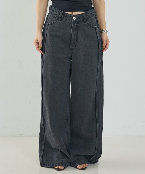 NOMINE(ノミネ)の「サイドライン ワイド デニムパンツ(デニムパンツ・レディース・ブルー/チャコールグレー/ホワイト・S/M)」の14枚目の写真