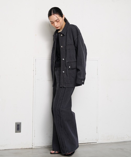 NOMINE(ノミネ)の「サイドライン ワイド デニムパンツ(デニムパンツ・レディース・ブルー/チャコールグレー/ホワイト・S/M)」の14枚目の写真