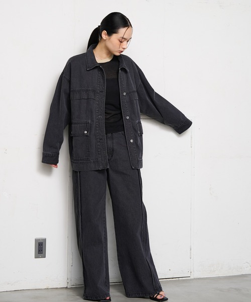 NOMINE(ノミネ)の「サイドライン ワイド デニムパンツ(デニムパンツ・レディース・ブルー/チャコールグレー/ホワイト・S/M)」の13枚目の写真