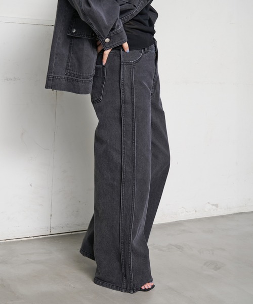 NOMINE(ノミネ)の「サイドライン ワイド デニムパンツ(デニムパンツ・レディース・ブルー/チャコールグレー/ホワイト・S/M)」の12枚目の写真