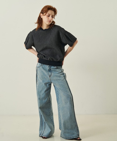 NOMINE(ノミネ)の「サイドライン ワイド デニムパンツ(デニムパンツ・レディース・ブルー/チャコールグレー/ホワイト・S/M)」の10枚目の写真