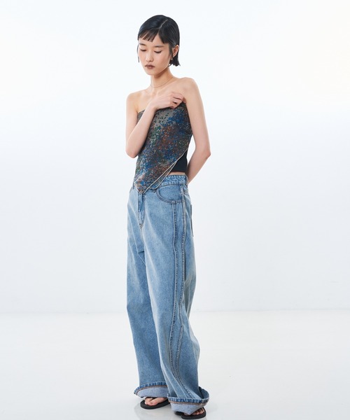 NOMINE(ノミネ)の「サイドライン ワイド デニムパンツ(デニムパンツ・レディース・ブルー/チャコールグレー/ホワイト・S/M)」の19枚目の写真