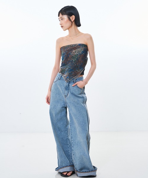 NOMINE(ノミネ)の「サイドライン ワイド デニムパンツ(デニムパンツ・レディース・ブルー/チャコールグレー/ホワイト・S/M)」の20枚目の写真