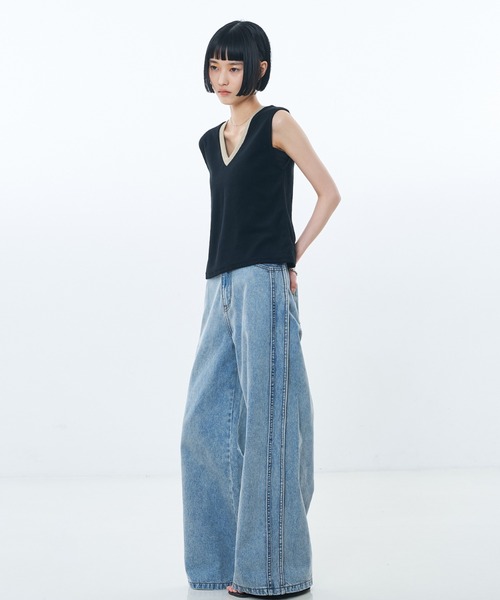NOMINE(ノミネ)の「サイドライン ワイド デニムパンツ(デニムパンツ・レディース・ブルー/チャコールグレー/ホワイト・S/M)」の18枚目の写真