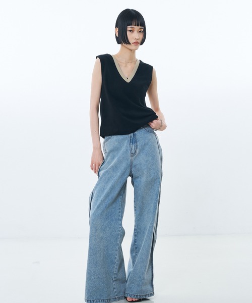 NOMINE(ノミネ)の「サイドライン ワイド デニムパンツ(デニムパンツ・レディース・ブルー/チャコールグレー/ホワイト・S/M)」の17枚目の写真