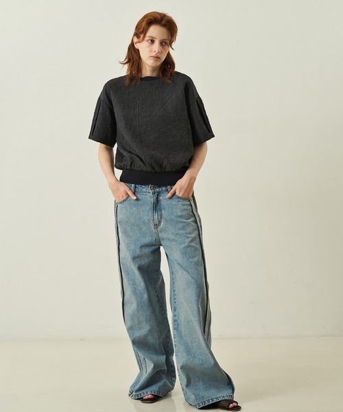 NOMINE(ノミネ)の「サイドライン ワイド デニムパンツ(デニムパンツ・レディース・ブルー/チャコールグレー/ホワイト・S/M)」の9枚目の写真