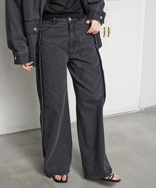 NOMINE(ノミネ)の「サイドライン ワイド デニムパンツ(デニムパンツ・レディース・ブルー/チャコールグレー/ホワイト・S/M)」の11枚目の写真