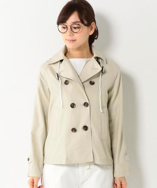 coen（コーエン）の「コットンリネンフーデッドショートPコート（マウンテンパーカー・レディース・ベージュ/ネイビー・LARGE/MEDIUM）」の4枚目の写真