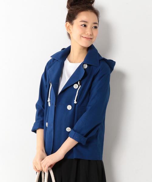 coen（コーエン）の「コットンリネンフーデッドショートPコート（マウンテンパーカー・レディース・ベージュ/ネイビー・LARGE/MEDIUM）」の11枚目の写真