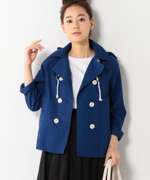 coen（コーエン）の「コットンリネンフーデッドショートPコート（マウンテンパーカー・レディース・ベージュ/ネイビー・LARGE/MEDIUM）」の3枚目の写真