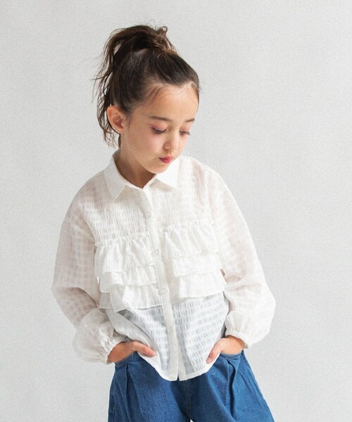 EDWIN（エドウィン）の「【Ou? by EDWIN】フリルブラウス（シャツ/ブラウス・キッズ・オフホワイト・150/130/140/120/100/90/110）」の14枚目の写真