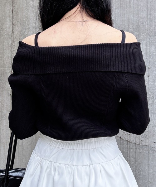 INGNI（イング）の「リボンオフショルフレアスリーブニット（ニット/セーター・レディース・グレー系その他3/ブラック×ホワイト/ホワイト×ブラック・M）」の15枚目の写真