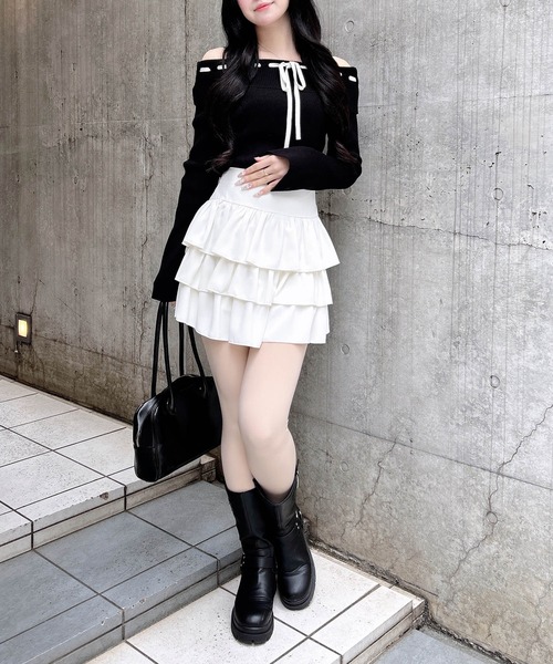 INGNI（イング）の「リボンオフショルフレアスリーブニット（ニット/セーター・レディース・グレー系その他3/ブラック×ホワイト/ホワイト×ブラック・M）」の17枚目の写真