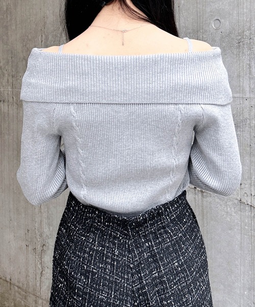 INGNI（イング）の「リボンオフショルフレアスリーブニット（ニット/セーター・レディース・グレー系その他3/ブラック×ホワイト/ホワイト×ブラック・M）」の22枚目の写真