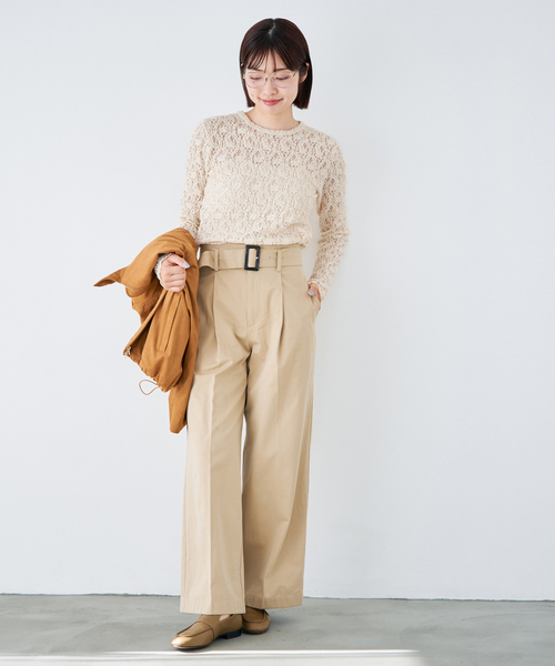 IENA（イエナ）の「《一部カラーWEB限定/追加4》Flowerストレッチレースプルオーバー（Tシャツ/カットソー・レディース・アイボリー/ブラック・FREE）」の6枚目の写真