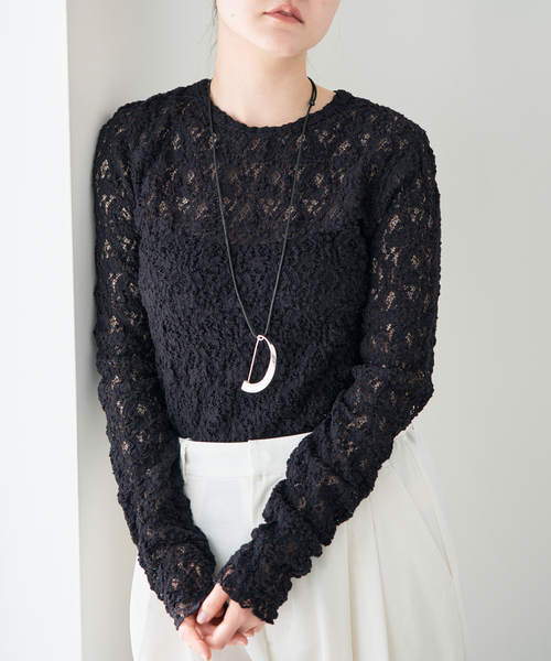 IENA（イエナ）の「《一部カラーWEB限定/追加4》Flowerストレッチレースプルオーバー（Tシャツ/カットソー・レディース・アイボリー/ブラック・FREE）」の11枚目の写真