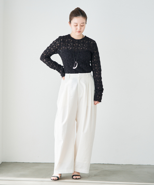 IENA（イエナ）の「《一部カラーWEB限定/追加4》Flowerストレッチレースプルオーバー（Tシャツ/カットソー・レディース・アイボリー/ブラック・FREE）」の13枚目の写真