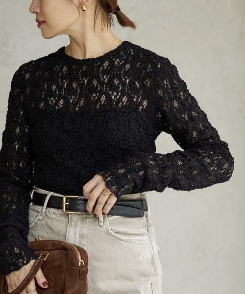 IENA（イエナ）の「《一部カラーWEB限定/追加4》Flowerストレッチレースプルオーバー（Tシャツ/カットソー・レディース・アイボリー/ブラック・FREE）」の15枚目の写真