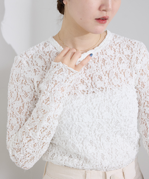 IENA（イエナ）の「《一部カラーWEB限定/追加4》Flowerストレッチレースプルオーバー（Tシャツ/カットソー・レディース・アイボリー/ブラック・FREE）」の20枚目の写真
