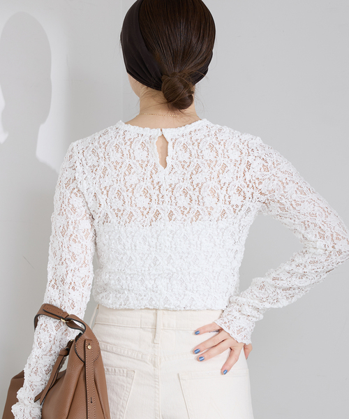 IENA（イエナ）の「《一部カラーWEB限定/追加4》Flowerストレッチレースプルオーバー（Tシャツ/カットソー・レディース・アイボリー/ブラック・FREE）」の21枚目の写真