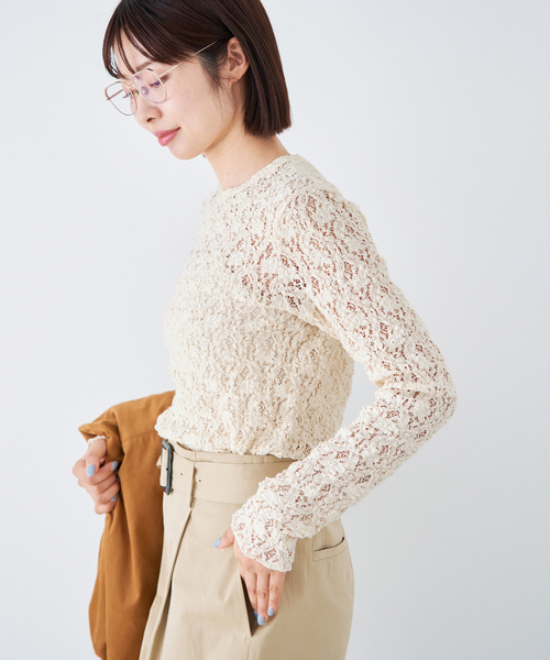 一部カラーWEB限定/追加4》Flowerストレッチレースプルオーバー（T