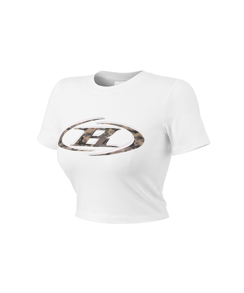 BORN TO WIN（ボーントゥウィン）の「W CAMO B LOGO SEMI CROP T-SHIRTS [WHITE]（Tシャツ/カットソー・レディース・その他・2/1/3）」の5枚目の写真