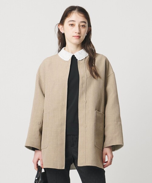 UNITED ARROWS（ユナイテッドアローズ）の「Asami バイカラー リバーコート（ノーカラーコート・レディース・ベージュ・38/36）」の21枚目の写真