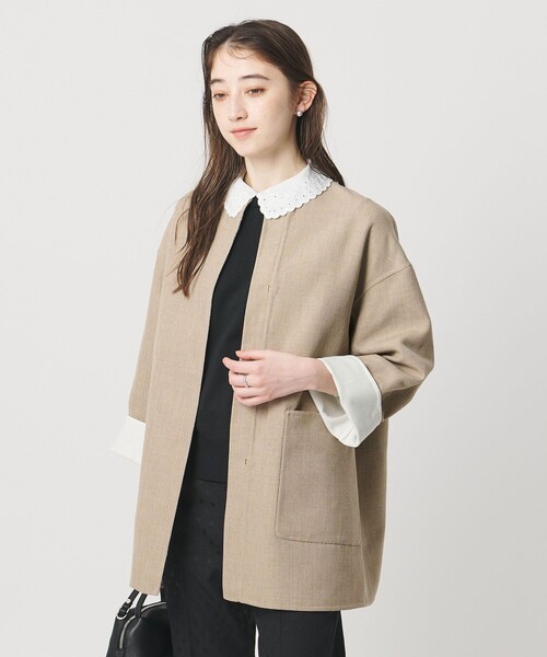 UNITED ARROWS（ユナイテッドアローズ）の「Asami バイカラー リバーコート（ノーカラーコート・レディース・ベージュ・38/36）」の22枚目の写真