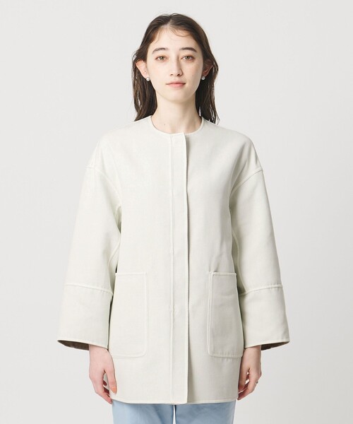 UNITED ARROWS（ユナイテッドアローズ）の「Asami バイカラー リバーコート（ノーカラーコート・レディース・ベージュ・38/36）」の7枚目の写真