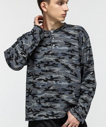 ILL'S（イルズ）の「HENLEY CAMO WAFFLE LONG-SLEEVE TEE / カモ総柄ヘンリーネックサーマルロンT ワッフル ミリタリー メンズ レディース ユニセックス（Tシャツ/カットソー）」