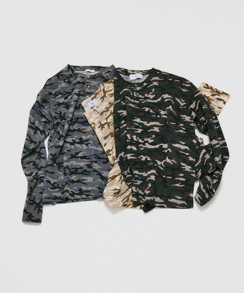 セール】HENLEY CAMO WAFFLE LONG-SLEEVE TEE / カモ総柄ヘンリー