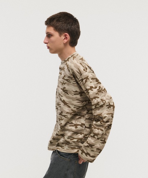 HENLEY CAMO WAFFLE LONG-SLEEVE TEE / カモ総柄ヘンリーネック