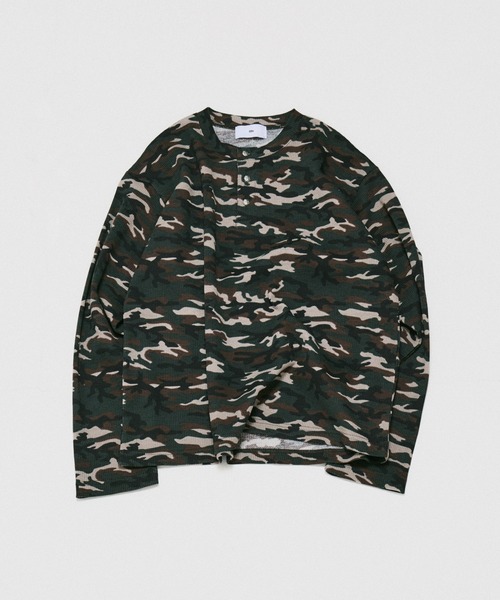 HENLEY CAMO WAFFLE LONG-SLEEVE TEE / カモ総柄ヘンリーネック