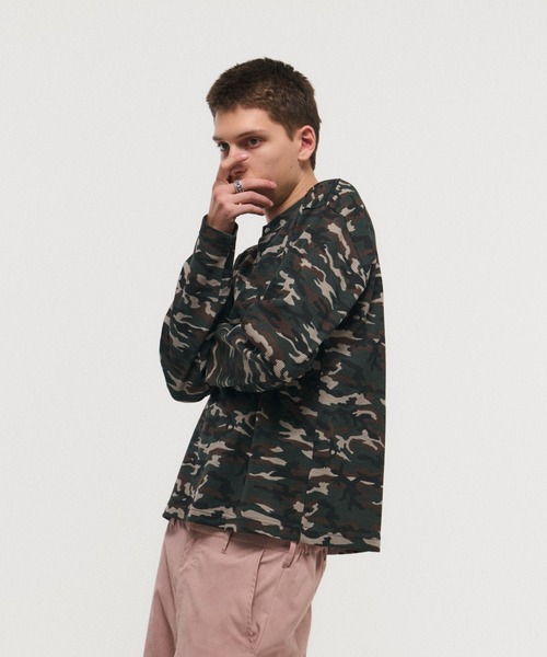 HENLEY CAMO WAFFLE LONG-SLEEVE TEE / カモ総柄ヘンリーネック