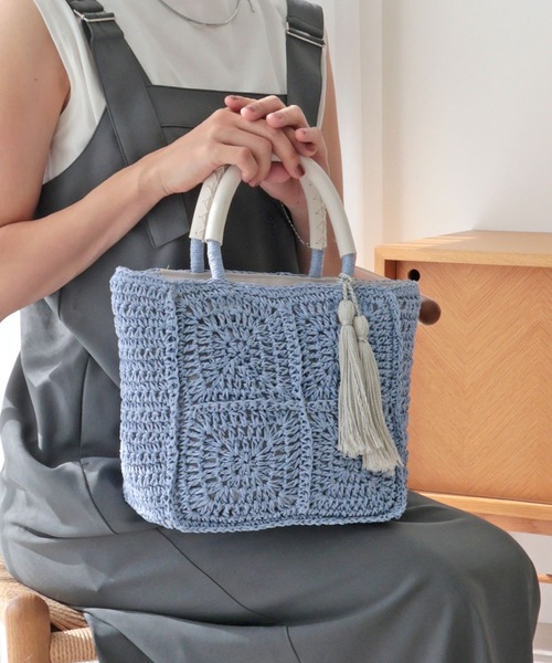 T・S・L(ティーエスエル)の「スクエアトートバッグ(かごバッグ・レディース・サックスブルー/モカ/ベージュ・FREE)」の21枚目の写真