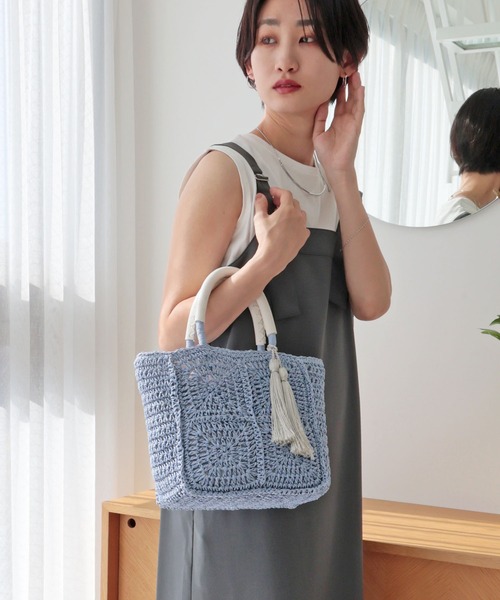 T・S・L(ティーエスエル)の「スクエアトートバッグ(かごバッグ・レディース・サックスブルー/モカ/ベージュ・FREE)」の19枚目の写真