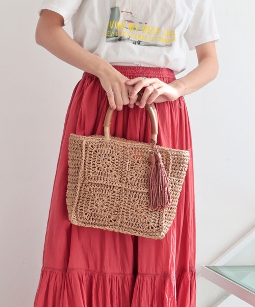 T・S・L(ティーエスエル)の「スクエアトートバッグ(かごバッグ・レディース・サックスブルー/モカ/ベージュ・FREE)」の15枚目の写真