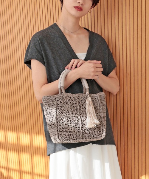 T・S・L(ティーエスエル)の「スクエアトートバッグ(かごバッグ・レディース・サックスブルー/モカ/ベージュ・FREE)」の12枚目の写真