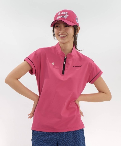 le coq sportif GOLF(ルコックスポルティフゴルフ)の「【ワイドシルエット】ハーフジップ半袖シャツ(Tシャツ/カットソー・レディース・ホワイト/ピンク/ブルー/ブラック・3L/XL/L/M/S)」の4枚目の写真
