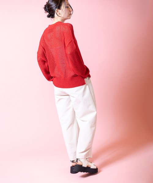 OSMOSIS（オズモーシス）の「ポロカラーメッシュニットカーディガン（ニット/セーター・レディース・レッド/ホワイト/ブラック・ONE SIZE）」の8枚目の写真