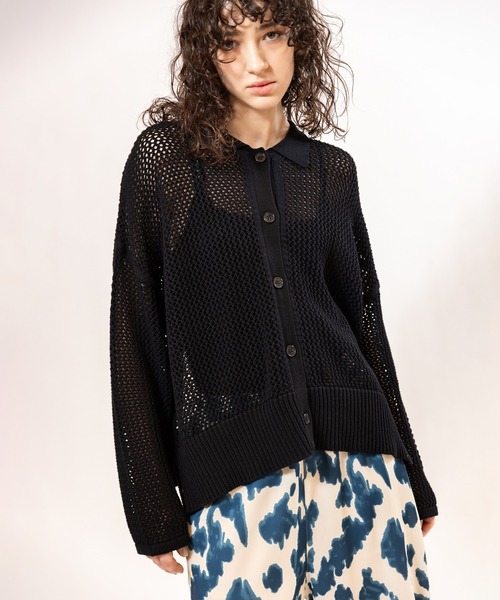 OSMOSIS（オズモーシス）の「ポロカラーメッシュニットカーディガン（ニット/セーター・レディース・レッド/ホワイト/ブラック・ONE SIZE）」の17枚目の写真