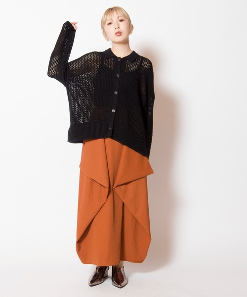 OSMOSIS（オズモーシス）の「ポロカラーメッシュニットカーディガン（ニット/セーター・レディース・レッド/ホワイト/ブラック・ONE SIZE）」の20枚目の写真