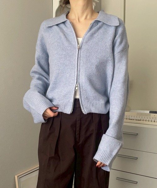 merrylatte(メリーラテ)の「Wジップ ポロニット カーディガン【NOUA】(カーディガン/ボレロ・レディース・ネイビー/グレー/ブルー/アイボリー・FREE)」の4枚目の写真
