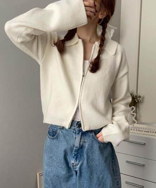 merrylatte(メリーラテ)の「Wジップ ポロニット カーディガン【NOUA】(カーディガン/ボレロ・レディース・ネイビー/グレー/ブルー/アイボリー・FREE)」の12枚目の写真