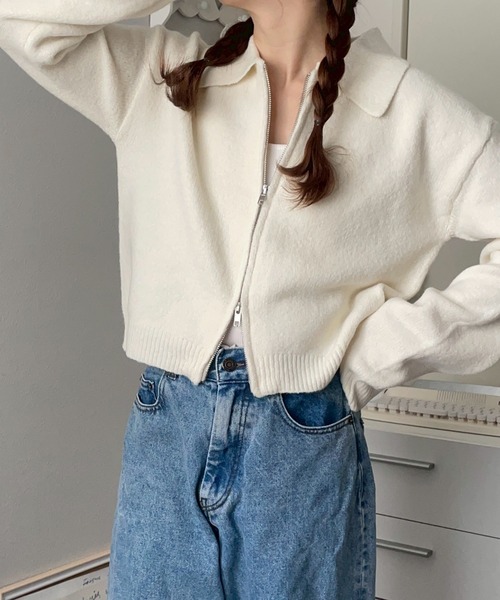 merrylatte(メリーラテ)の「Wジップ ポロニット カーディガン【NOUA】(カーディガン/ボレロ・レディース・ネイビー/グレー/ブルー/アイボリー・FREE)」の13枚目の写真